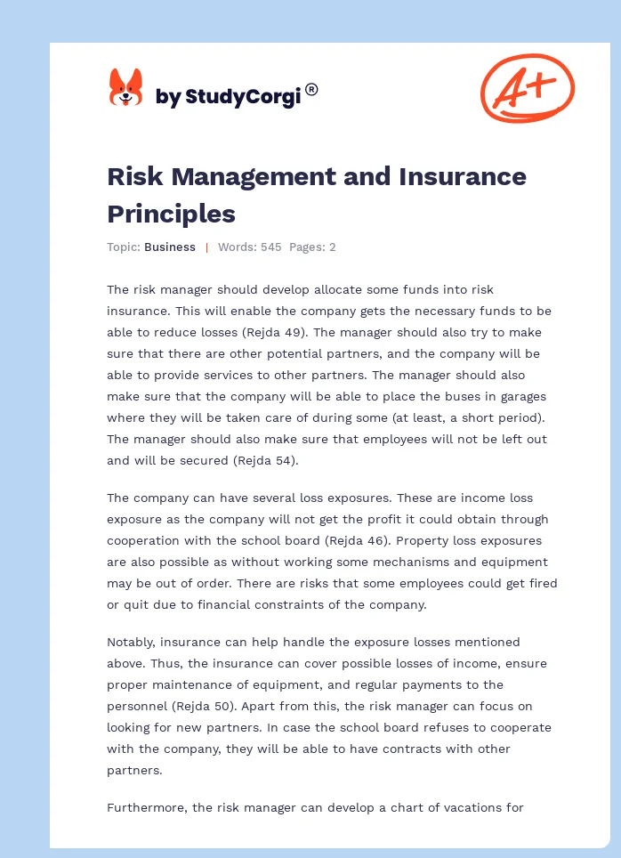 Risk Management and Insurance Principles. Page 1