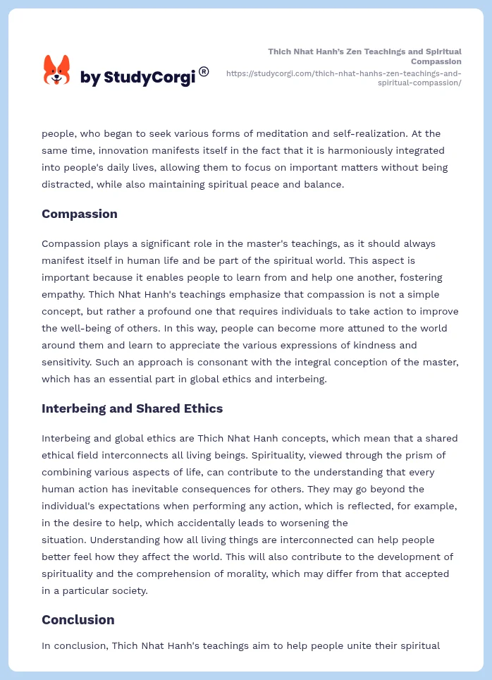 Thich Nhat Hanh’s Zen Teachings and Spiritual Compassion. Page 2