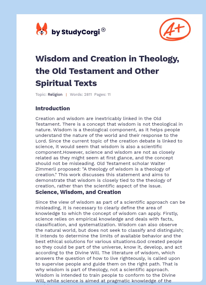 Wisdom and Creation in Theology, the Old Testament and Other Spiritual Texts. Page 1