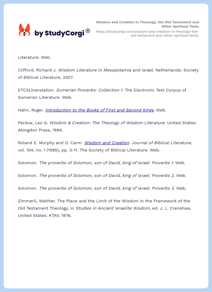 Wisdom and Creation in Theology, the Old Testament and Other Spiritual Texts. Page 2