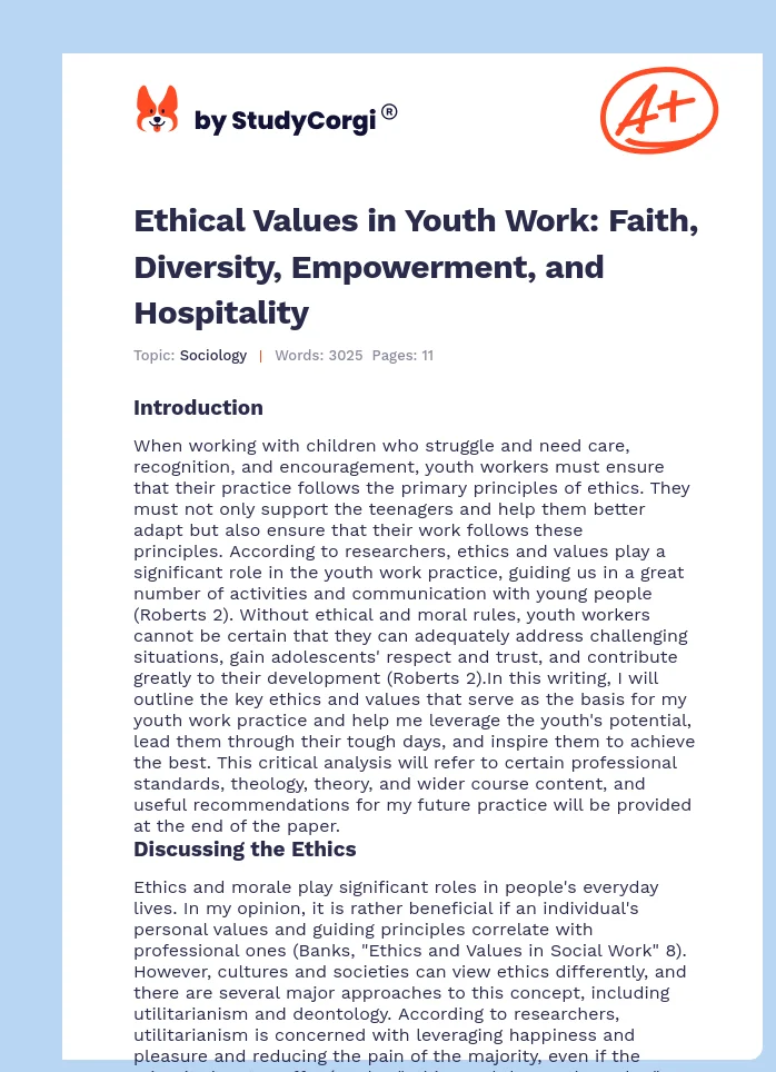 Ethical Values in Youth Work: Faith, Diversity, Empowerment, and Hospitality. Page 1