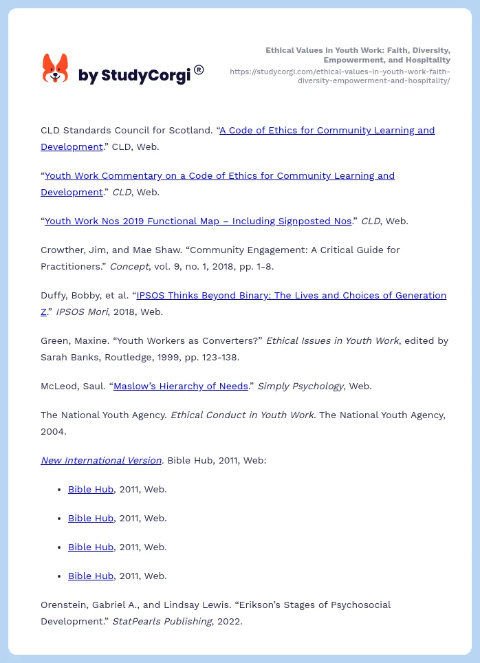 Ethical Values in Youth Work: Faith, Diversity, Empowerment, and Hospitality. Page 2
