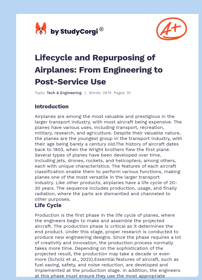 Lifecycle and Repurposing of Airplanes: From Engineering to Post-Service Use. Page 1