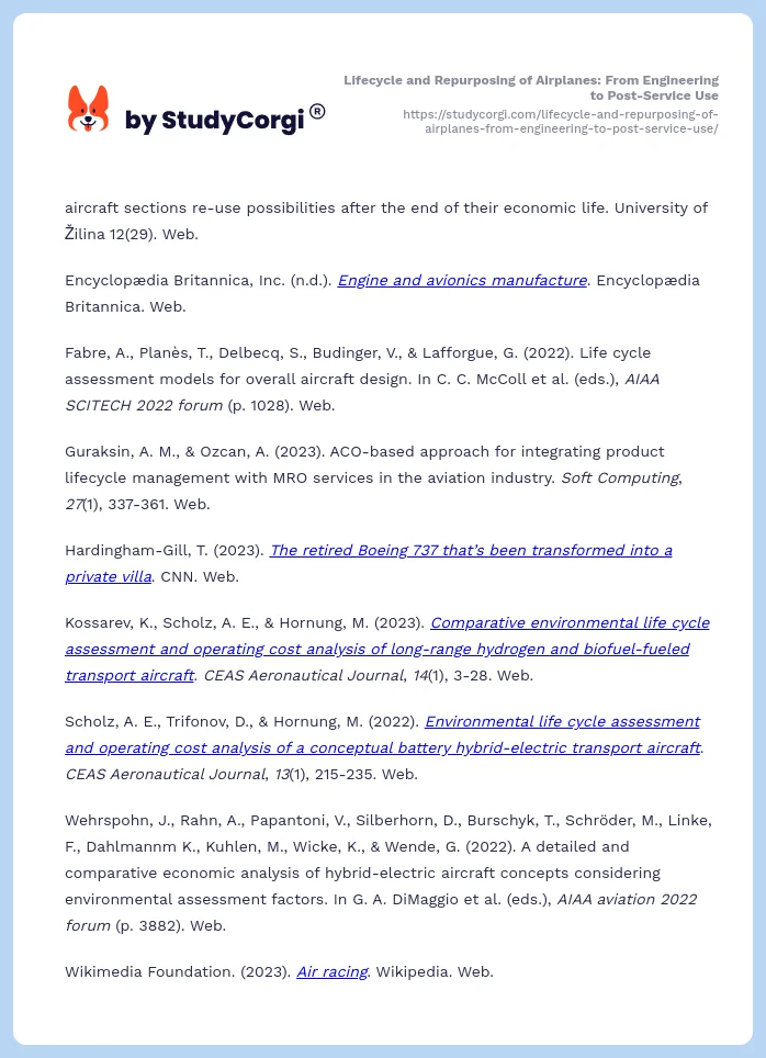 Lifecycle and Repurposing of Airplanes: From Engineering to Post-Service Use. Page 2