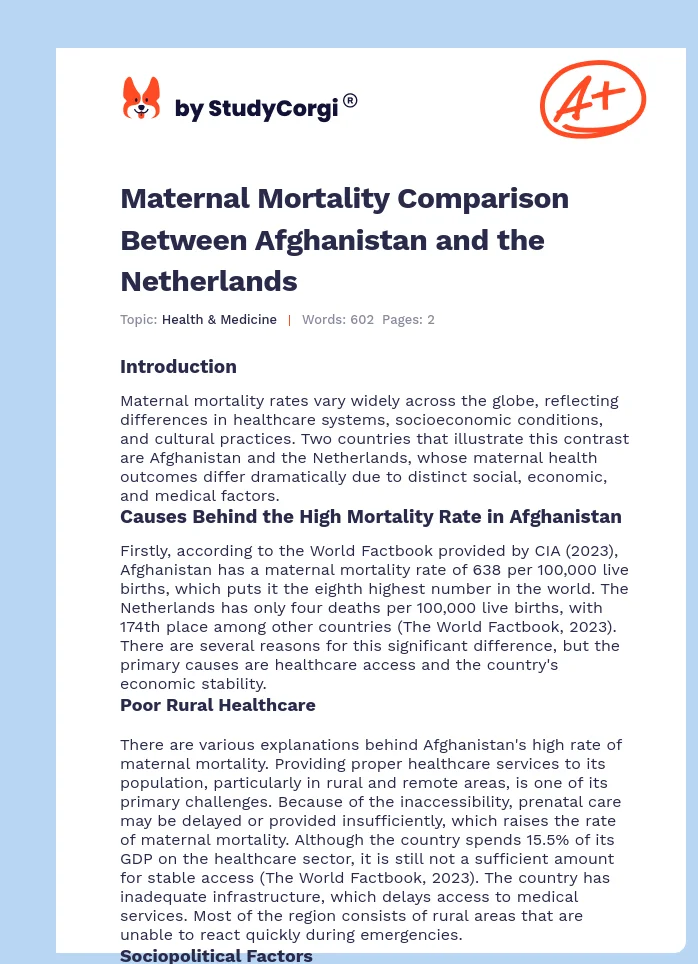 Maternal Mortality Comparison Between Afghanistan and the Netherlands. Page 1