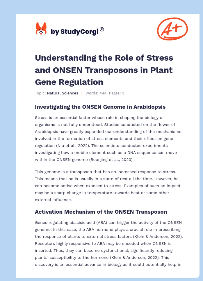Understanding the Role of Stress and ONSEN Transposons in Plant Gene Regulation. Page 1