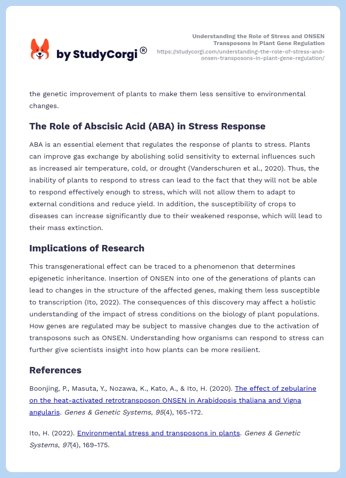 Understanding the Role of Stress and ONSEN Transposons in Plant Gene Regulation. Page 2