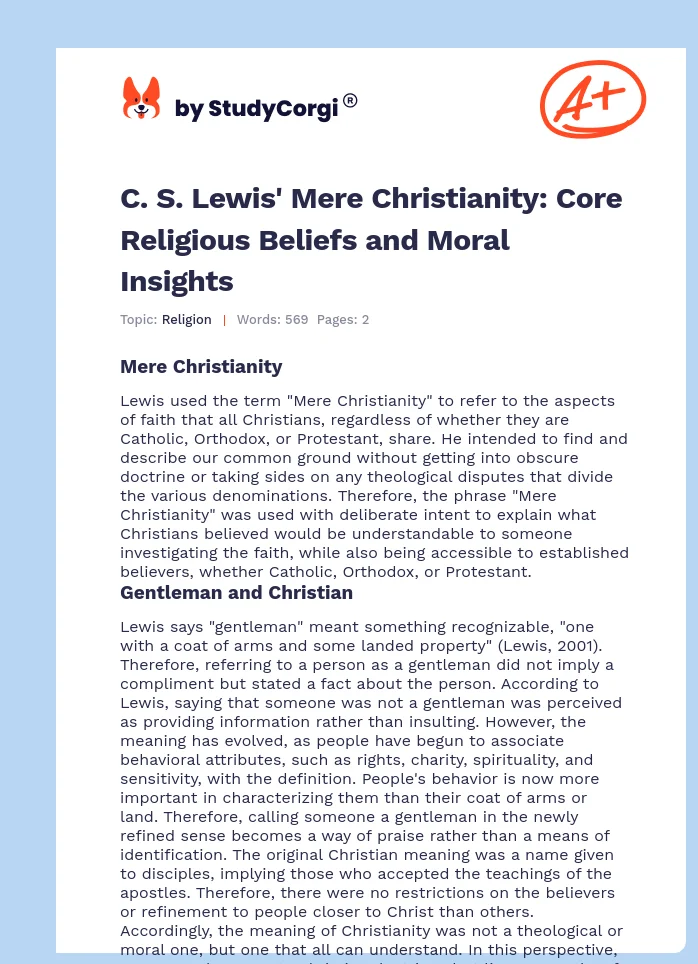 C. S. Lewis' Mere Christianity: Core Religious Beliefs and Moral Insights. Page 1