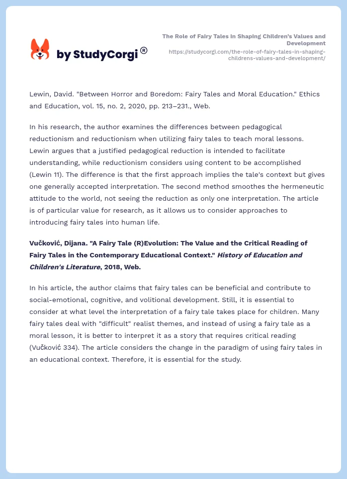 The Role of Fairy Tales in Shaping Children’s Values and Development. Page 2