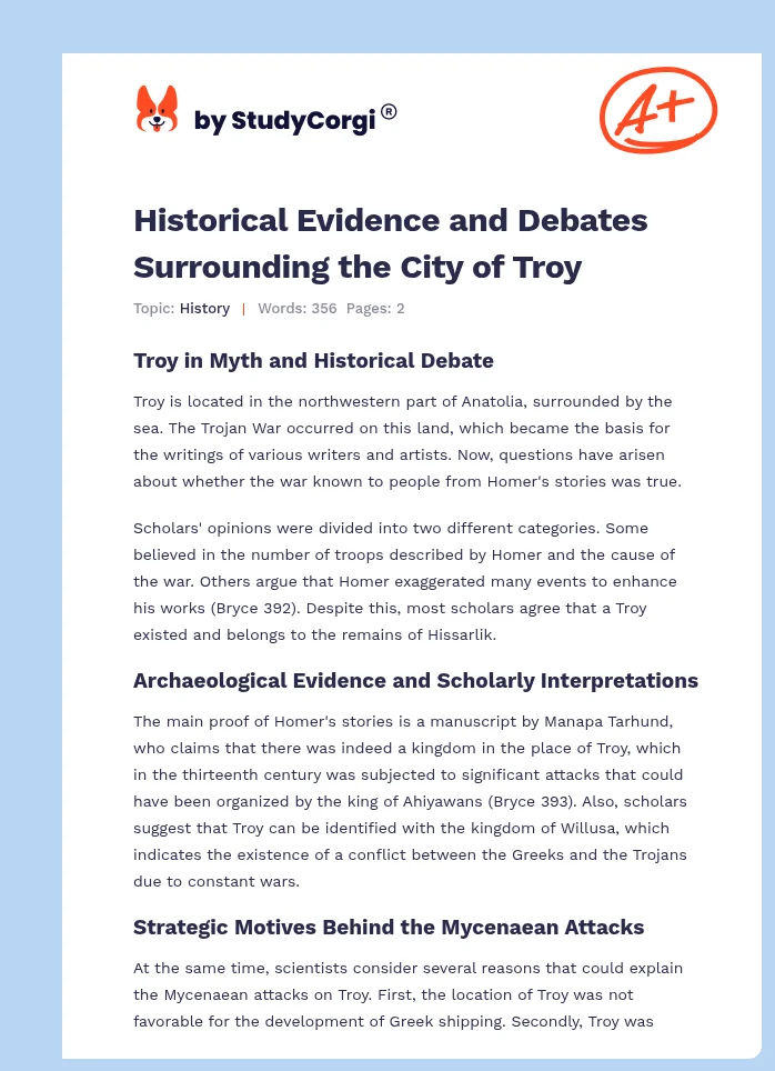 Historical Evidence and Debates Surrounding the City of Troy. Page 1