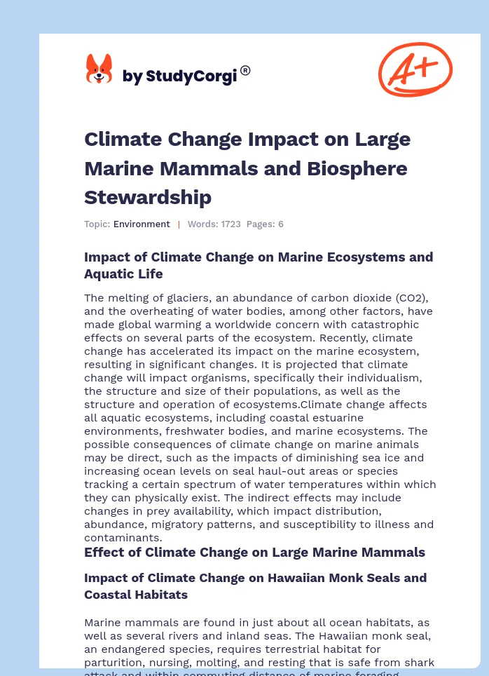 Climate Change Impact on Large Marine Mammals and Biosphere Stewardship. Page 1