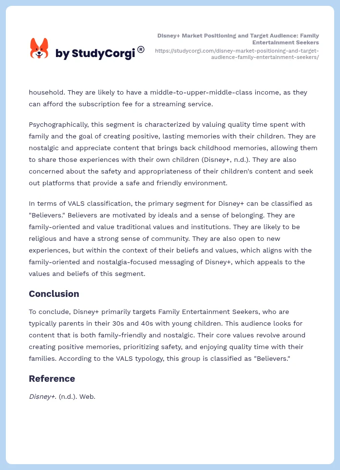 Disney+ Market Positioning and Target Audience: Family Entertainment Seekers. Page 2