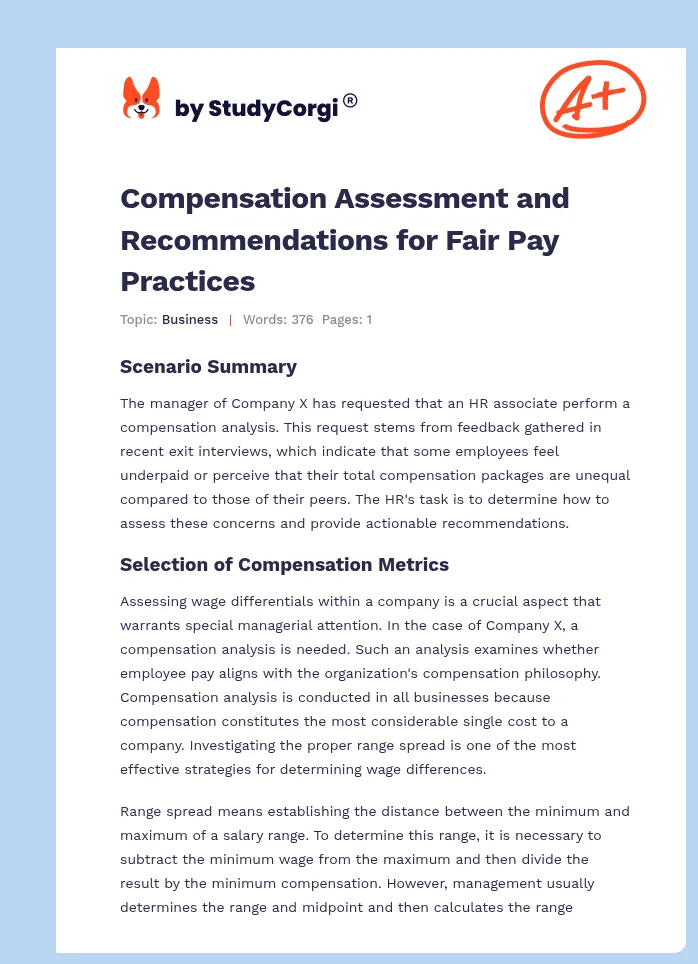 Compensation Assessment and Recommendations for Fair Pay Practices. Page 1