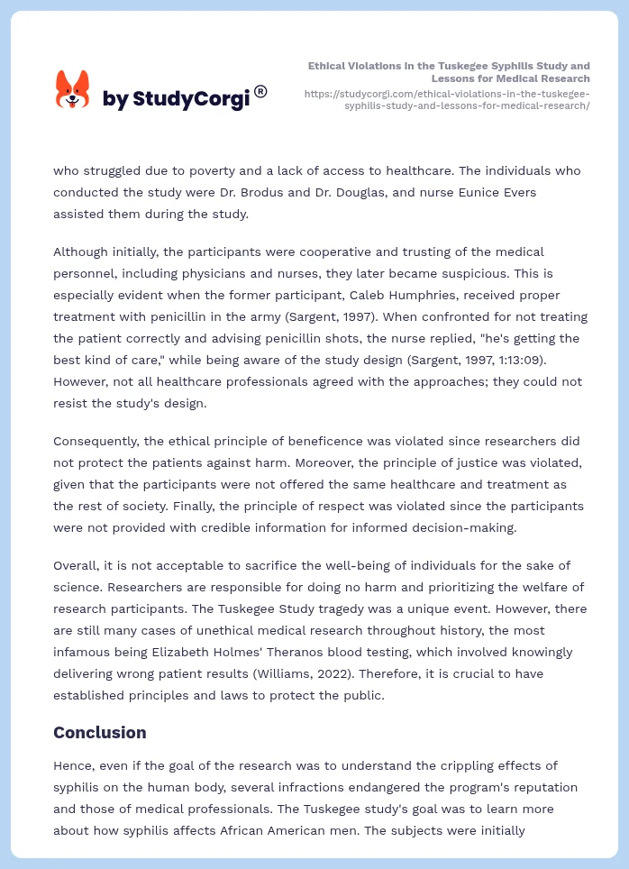 Ethical Violations in the Tuskegee Syphilis Study and Lessons for Medical Research. Page 2