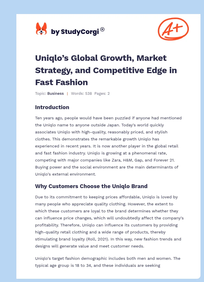 Uniqlo’s Global Growth, Market Strategy, and Competitive Edge in Fast Fashion. Page 1