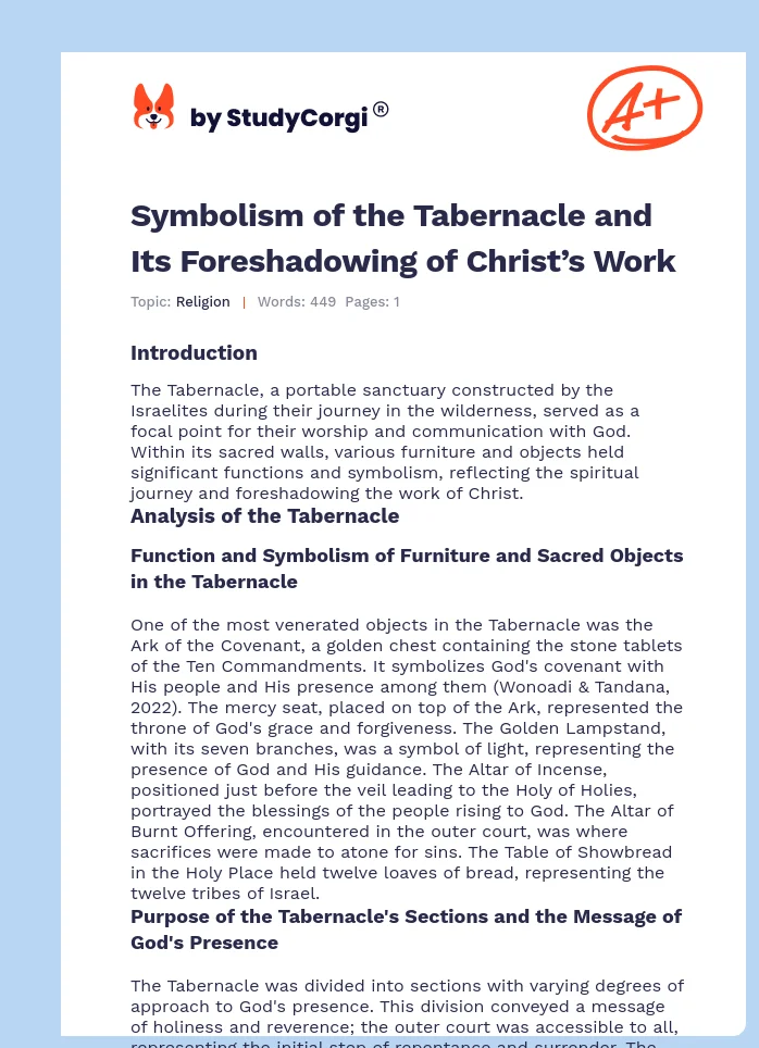Symbolism of the Tabernacle and Its Foreshadowing of Christ’s Work. Page 1