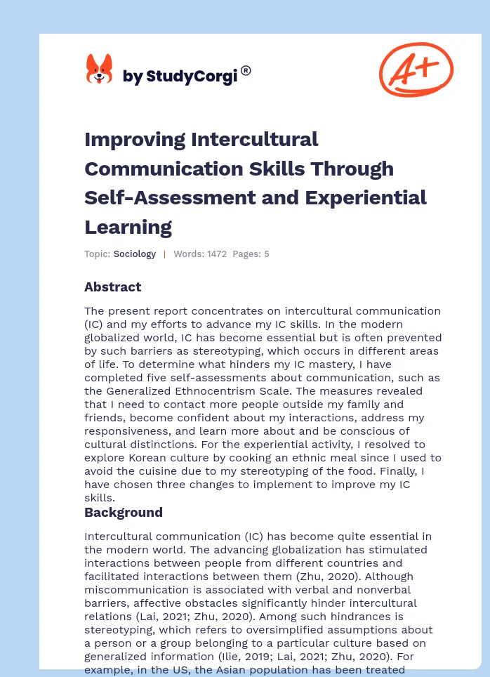 Improving Intercultural Communication Skills Through Self-Assessment and Experiential Learning. Page 1
