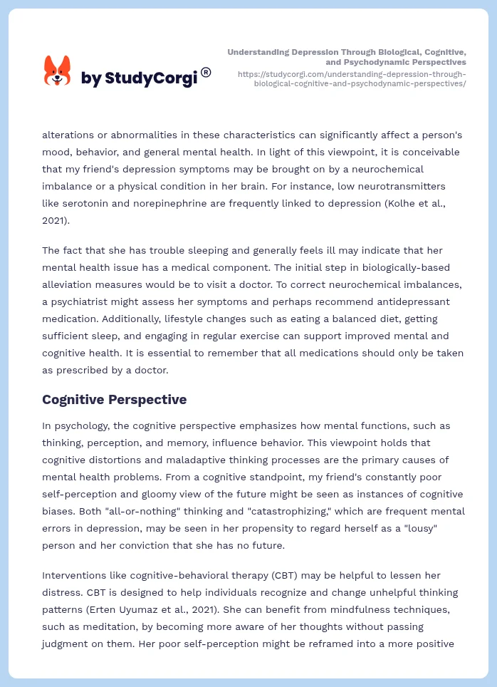 Understanding Depression Through Biological, Cognitive, and Psychodynamic Perspectives. Page 2