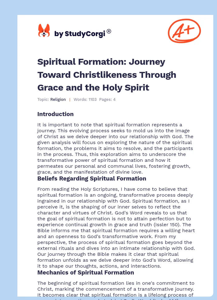 Spiritual Formation: Journey Toward Christlikeness Through Grace and the Holy Spirit. Page 1