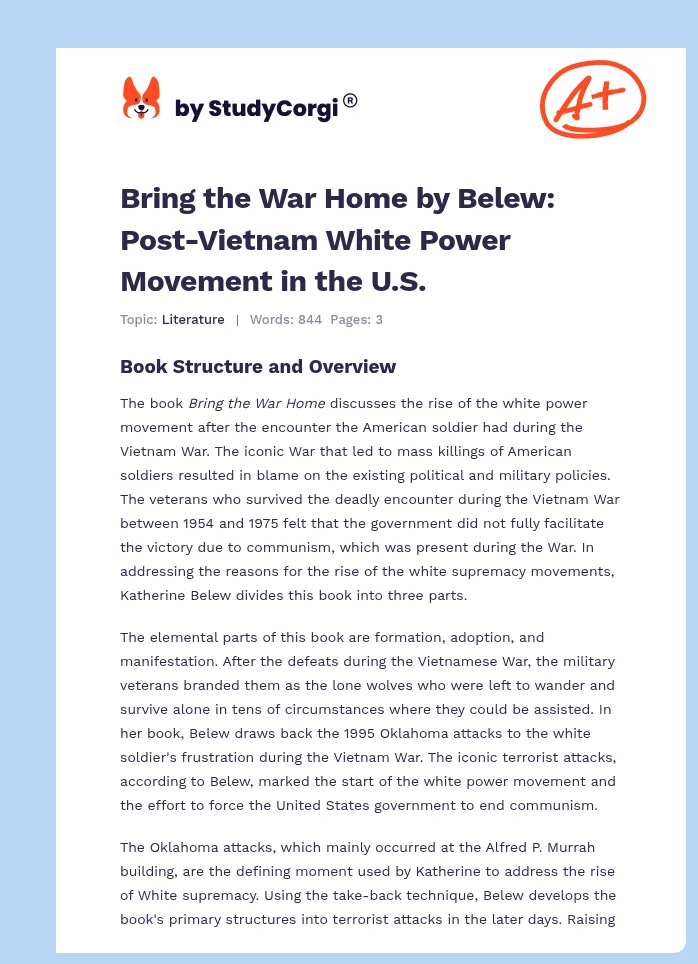 Bring the War Home by Belew: Post-Vietnam White Power Movement in the U.S.. Page 1