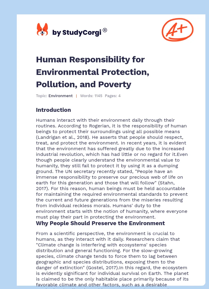 Human Responsibility for Environmental Protection, Pollution, and Poverty. Page 1