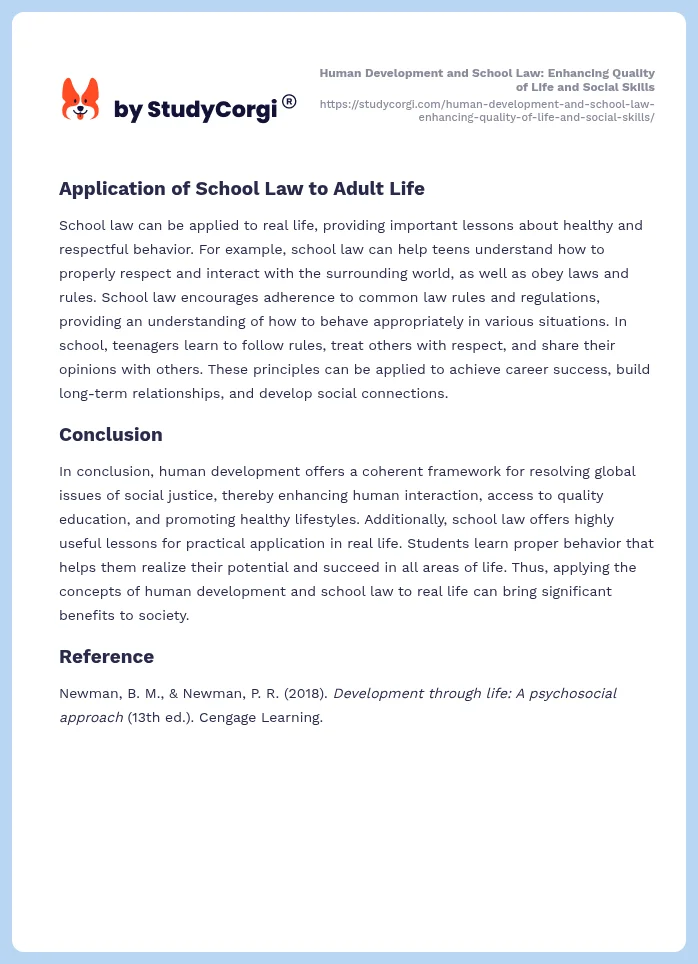 Human Development and School Law: Enhancing Quality of Life and Social Skills. Page 2