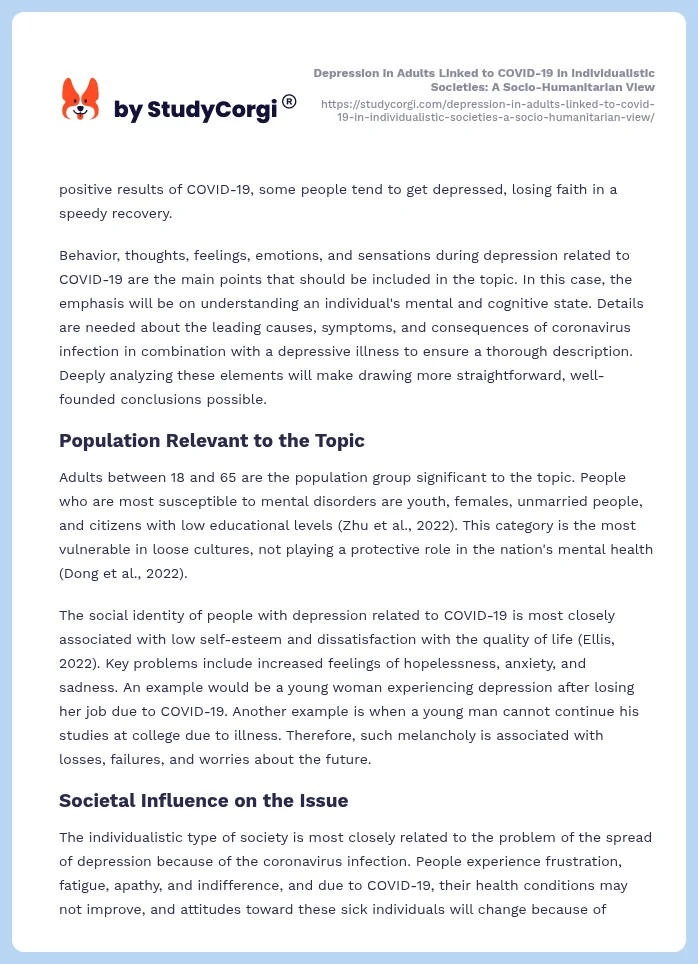 Depression in Adults Linked to COVID-19 in Individualistic Societies: A Socio-Humanitarian View. Page 2