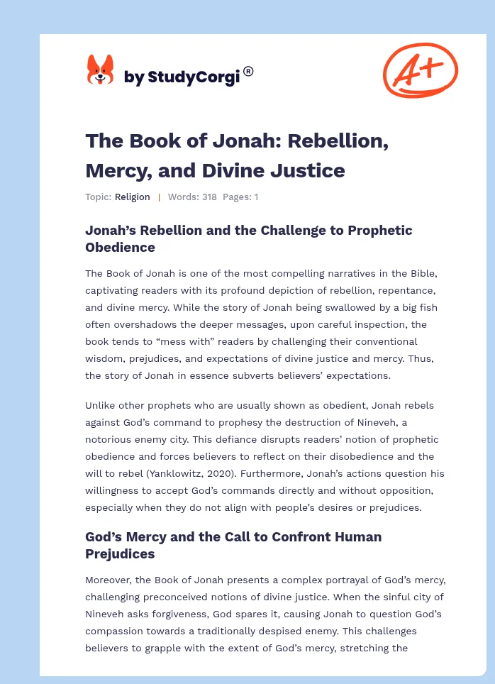 The Book of Jonah: Rebellion, Mercy, and Divine Justice. Page 1