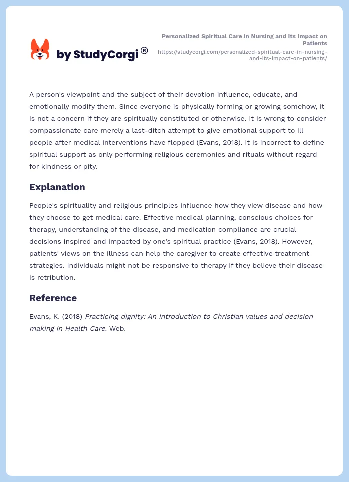 Personalized Spiritual Care in Nursing and Its Impact on Patients. Page 2