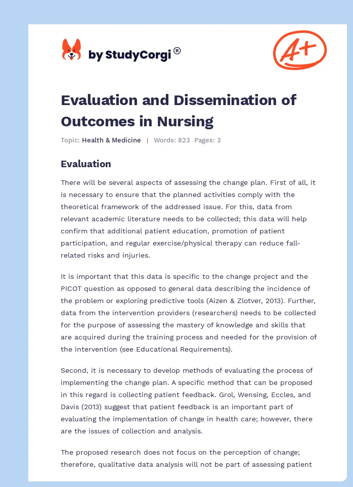 Evaluation and Dissemination of Outcomes in Nursing. Page 1