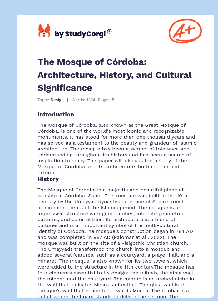 The Mosque of Córdoba: Architecture, History, and Cultural Significance. Page 1