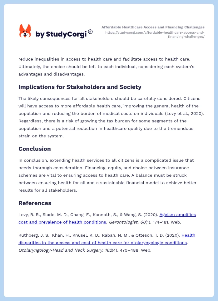 Affordable Healthcare Access and Financing Challenges. Page 2