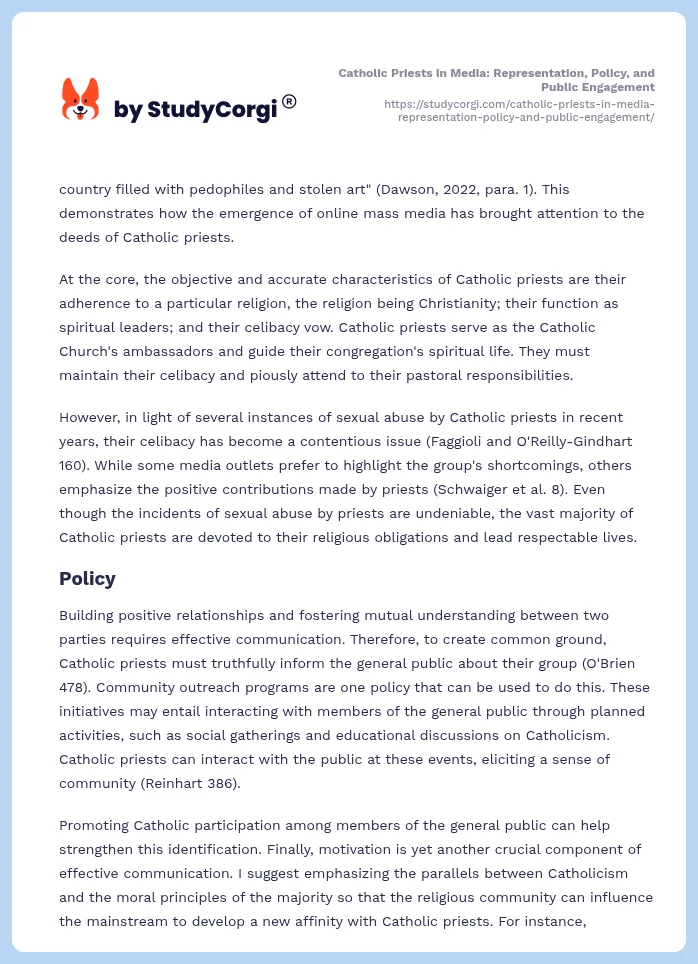 Catholic Priests in Media: Representation, Policy, and Public Engagement. Page 2