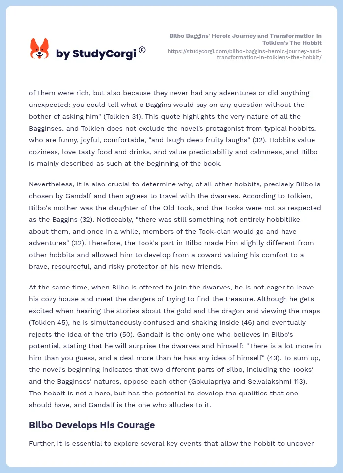 Bilbo Baggins' Heroic Journey and Transformation in Tolkien's The Hobbit. Page 2