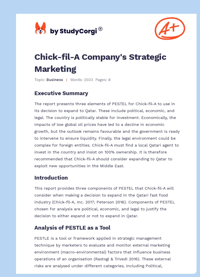 Chick-fil-A Company's Strategic Marketing. Page 1