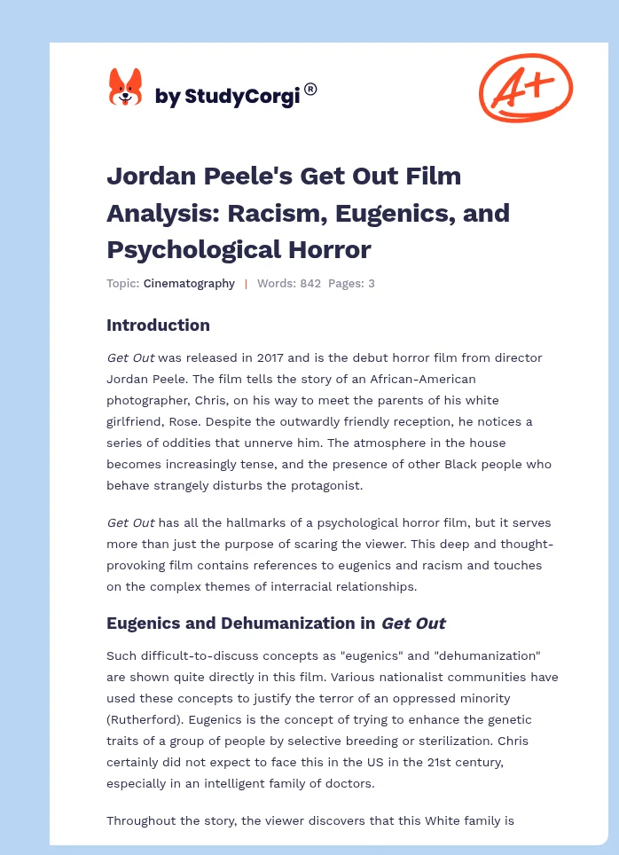 Jordan Peele's Get Out Film Analysis: Racism, Eugenics, and Psychological Horror. Page 1