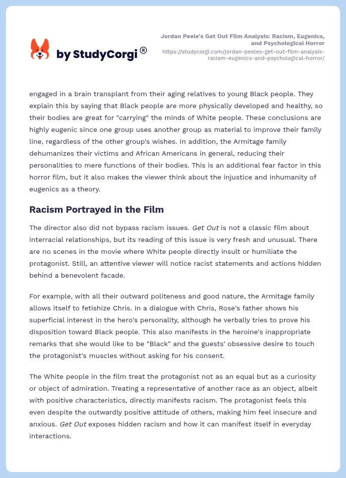 Jordan Peele's Get Out Film Analysis: Racism, Eugenics, and Psychological Horror. Page 2