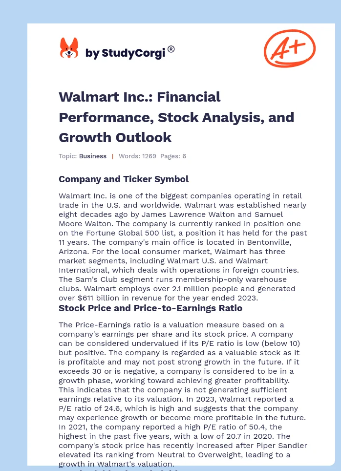 Walmart Inc.: Financial Performance, Stock Analysis, and Growth Outlook. Page 1