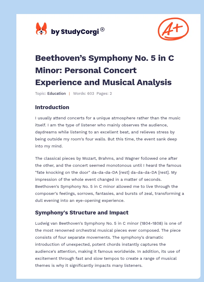 Beethoven’s Symphony No. 5 in C Minor: Personal Concert Experience and Musical Analysis. Page 1