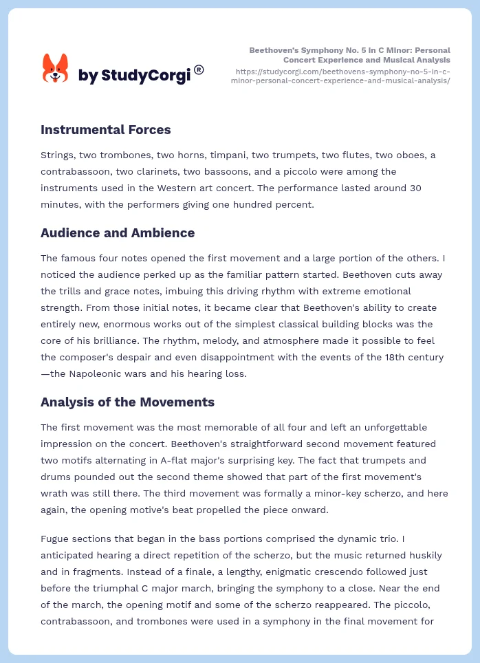 Beethoven’s Symphony No. 5 in C Minor: Personal Concert Experience and Musical Analysis. Page 2