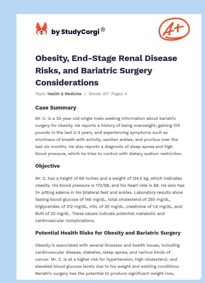 Obesity, End-Stage Renal Disease Risks, and Bariatric Surgery Considerations. Page 1