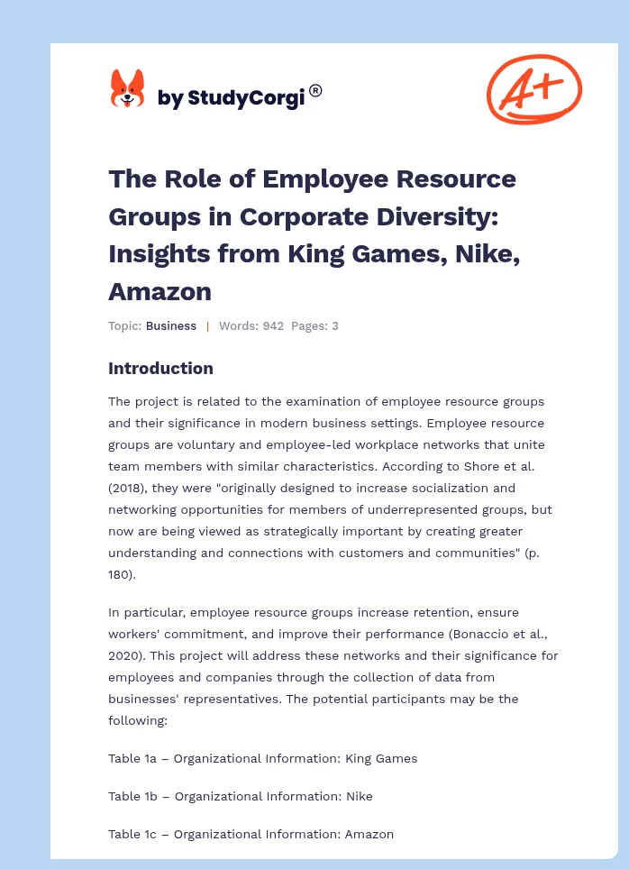 The Role of Employee Resource Groups in Corporate Diversity: Insights from King Games, Nike, Amazon. Page 1