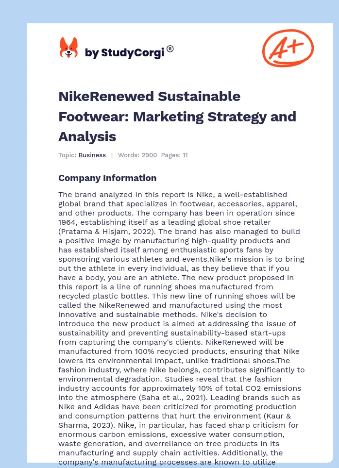 NikeRenewed Sustainable Footwear: Marketing Strategy and Analysis. Page 1