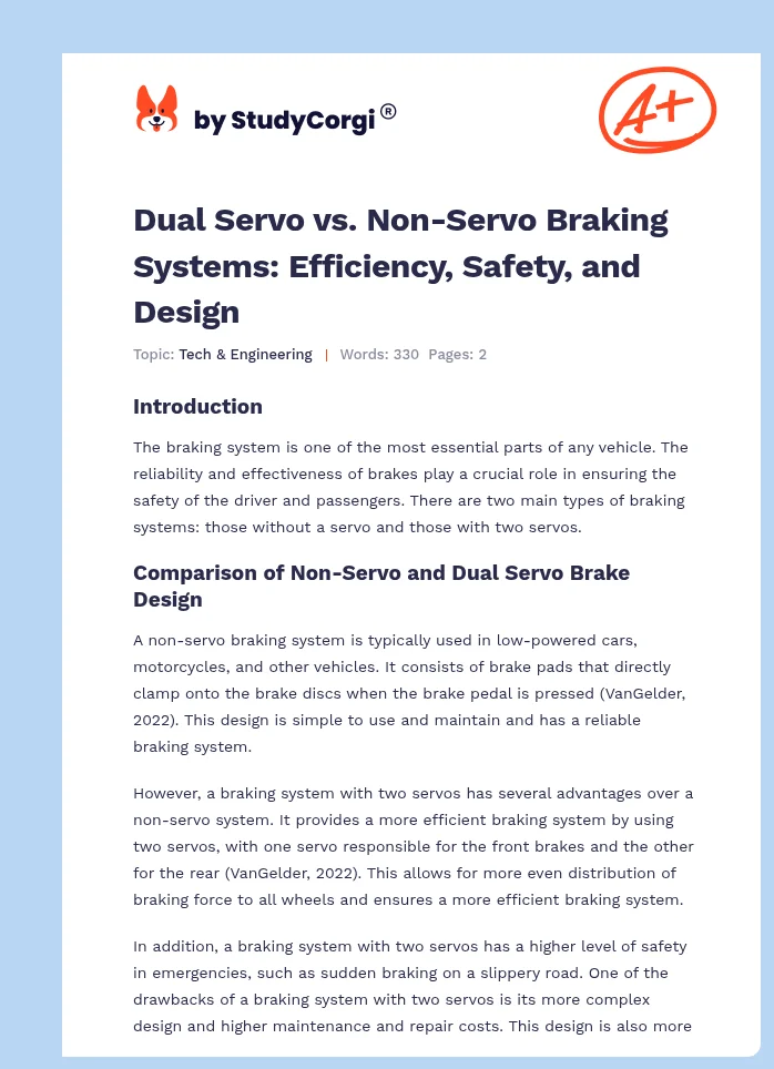Dual Servo vs. Non-Servo Braking Systems: Efficiency, Safety, and Design. Page 1