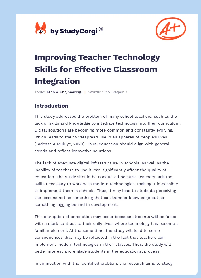 Improving Teacher Technology Skills for Effective Classroom Integration. Page 1