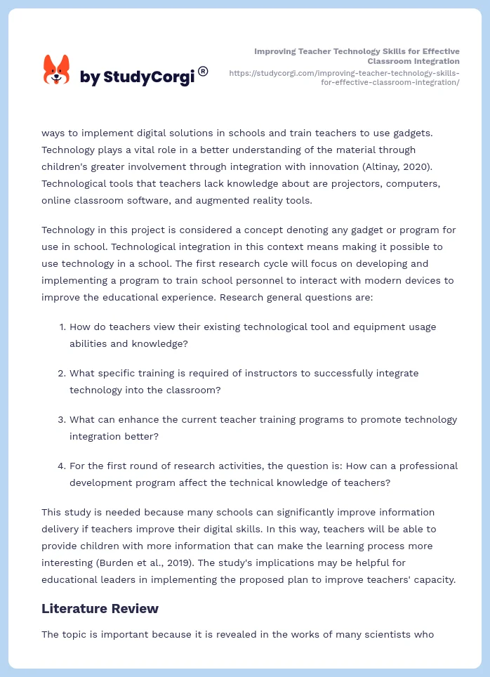 Improving Teacher Technology Skills for Effective Classroom Integration. Page 2