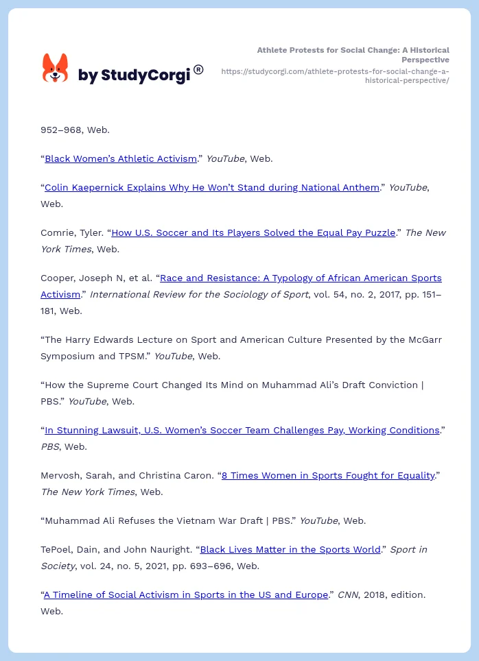 Athlete Protests for Social Change: A Historical Perspective. Page 2