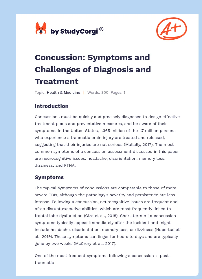 Concussion: Symptoms and Challenges of Diagnosis and Treatment. Page 1