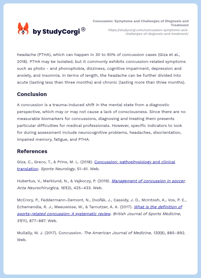 Concussion: Symptoms and Challenges of Diagnosis and Treatment. Page 2
