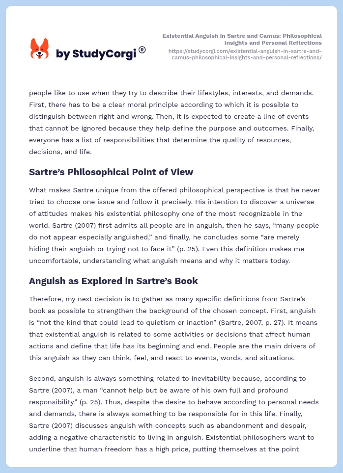 Existential Anguish in Sartre and Camus: Philosophical Insights and Personal Reflections. Page 2